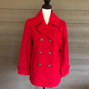 Lands' End Wool Blend Pea Coat Jacket peacoat red